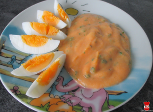 Tekvicovo-zemiakové pyré a varené vajíčko